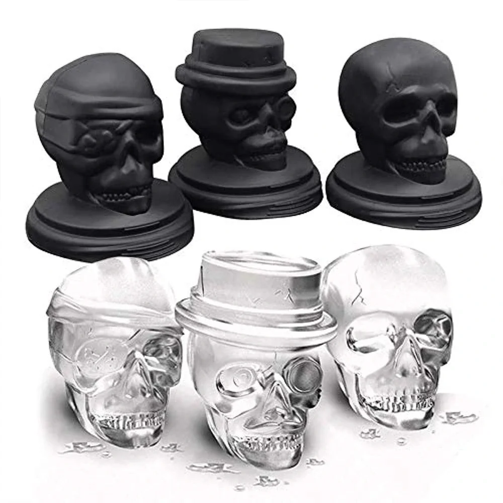 3D Skull Ice Cube Tray Set, Skull Shape Silicone Ice Mold NEW - Bold, Fun,‎ Gift